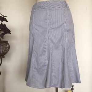 Striped cotton skirt, 8 panels with godets, gray and white, size 6